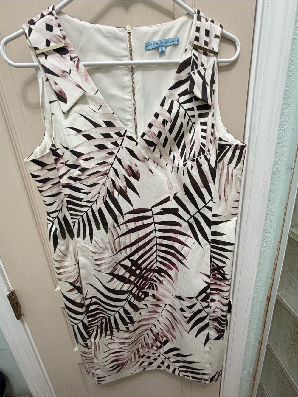 Antonio Melani Cream Palm Leaf Sheath Dress Size 8